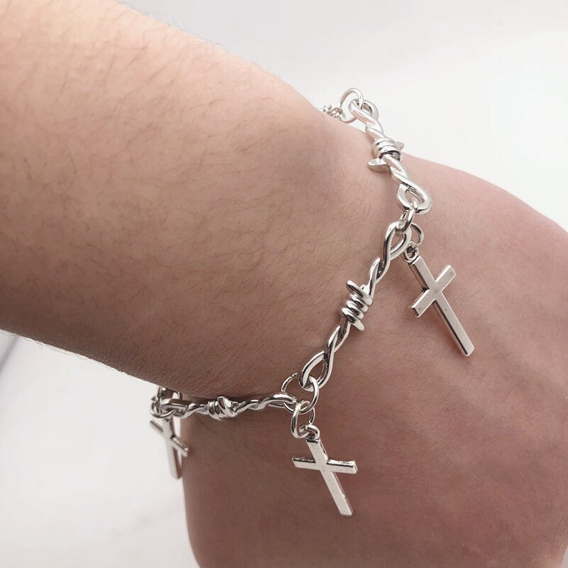 Barbed Wire Cross Bracelet