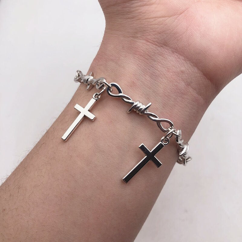 Barbed Wire Cross Bracelet