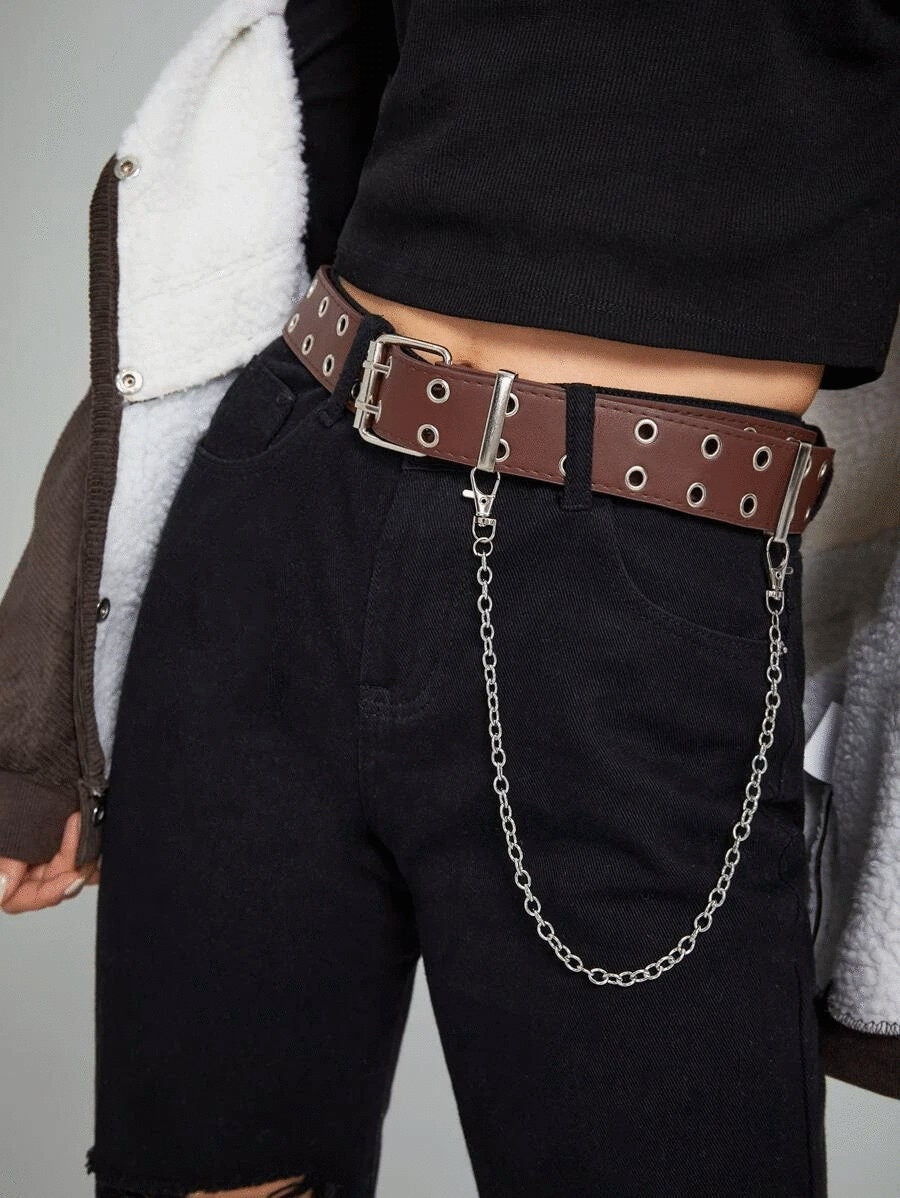 Leather Grommet Belt Punk Y2K