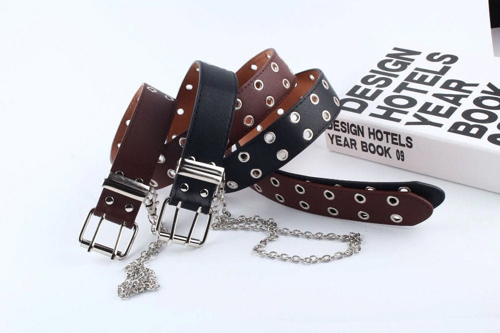 Leather Grommet Belt Punk Y2K