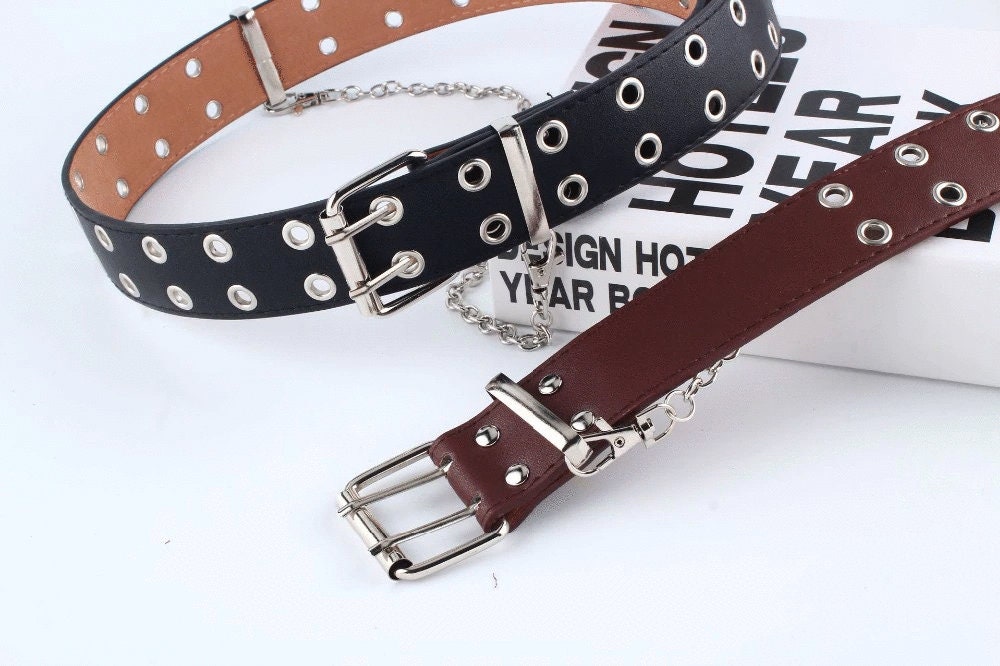 Leather Grommet Belt Punk Y2K