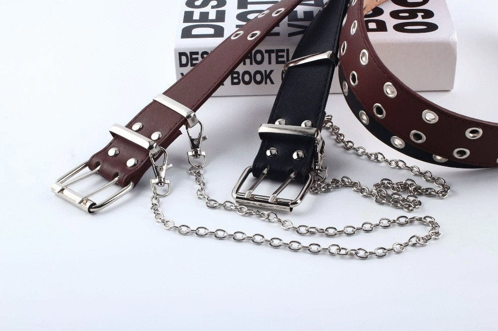 Leather Grommet Belt Punk Y2K