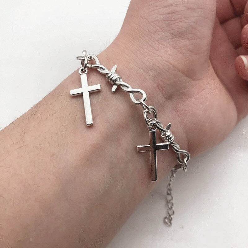 Barbed Wire Cross Bracelet