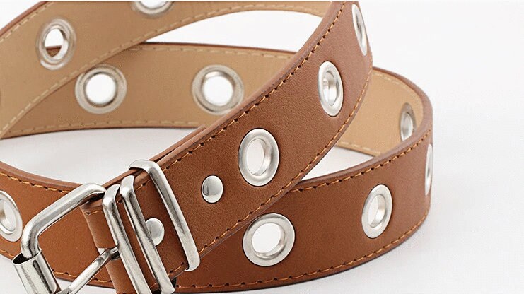 Tan Black Leather Grommet Belt