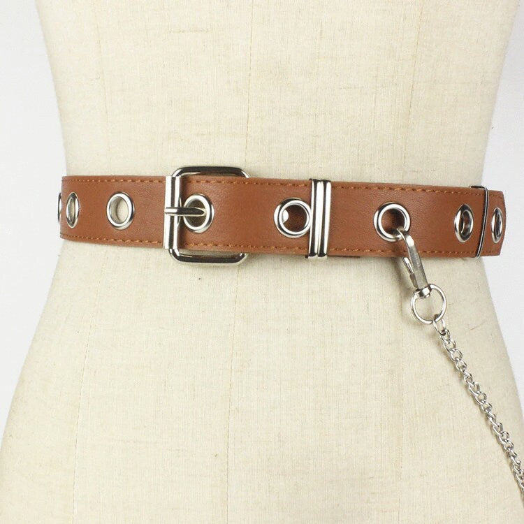 Tan Black Leather Grommet Belt