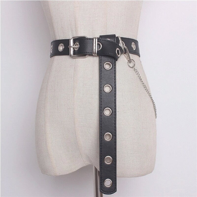 Tan Black Leather Grommet Belt