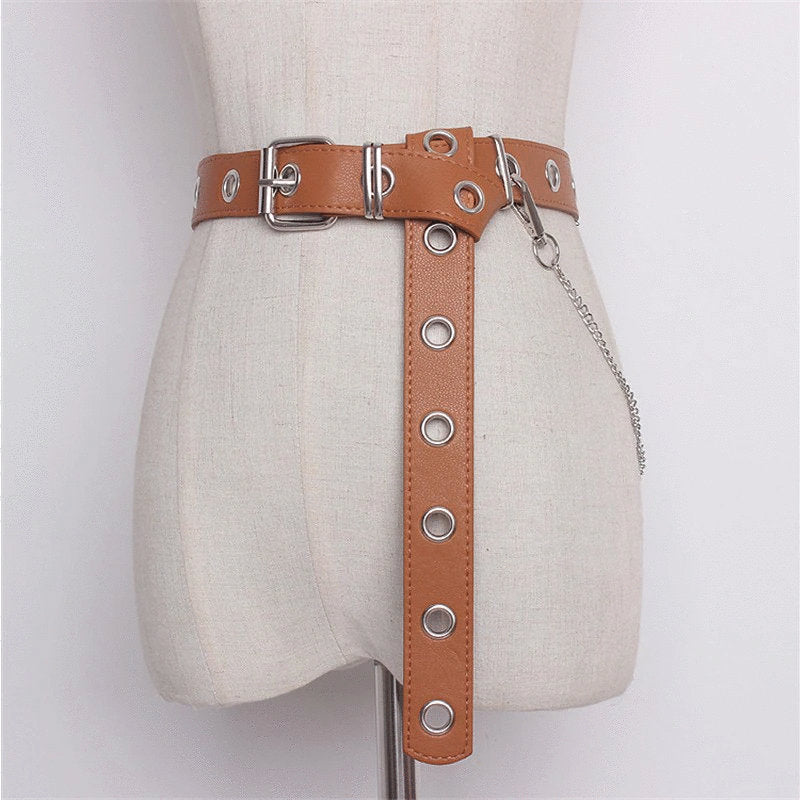 Tan Black Leather Grommet Belt