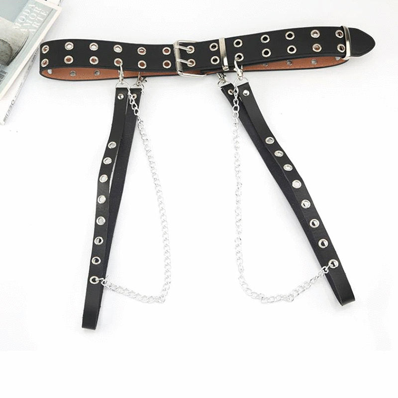 Leather Double Row Grommet Belt Chain