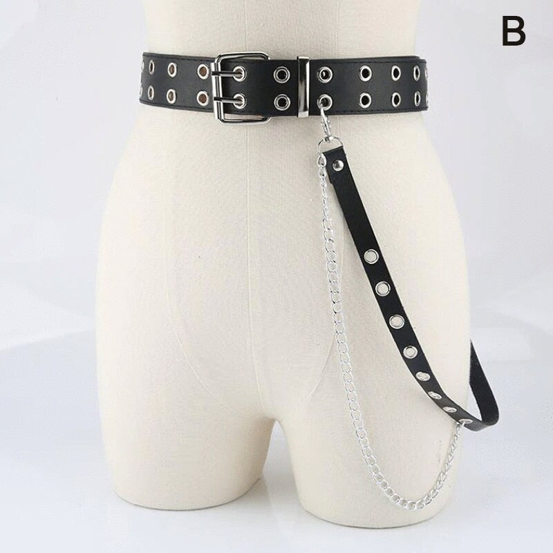 Leather Double Row Grommet Belt Chain