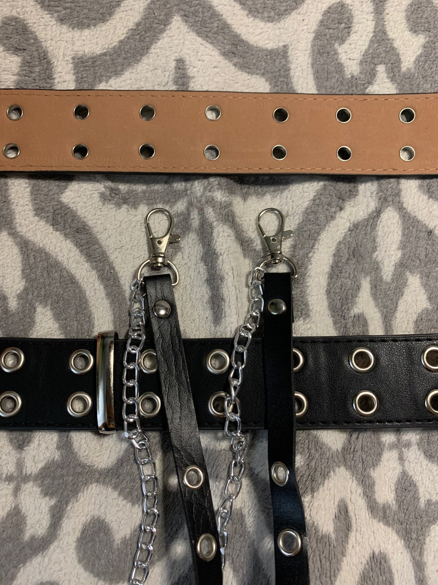 Leather Double Row Grommet Belt Chain