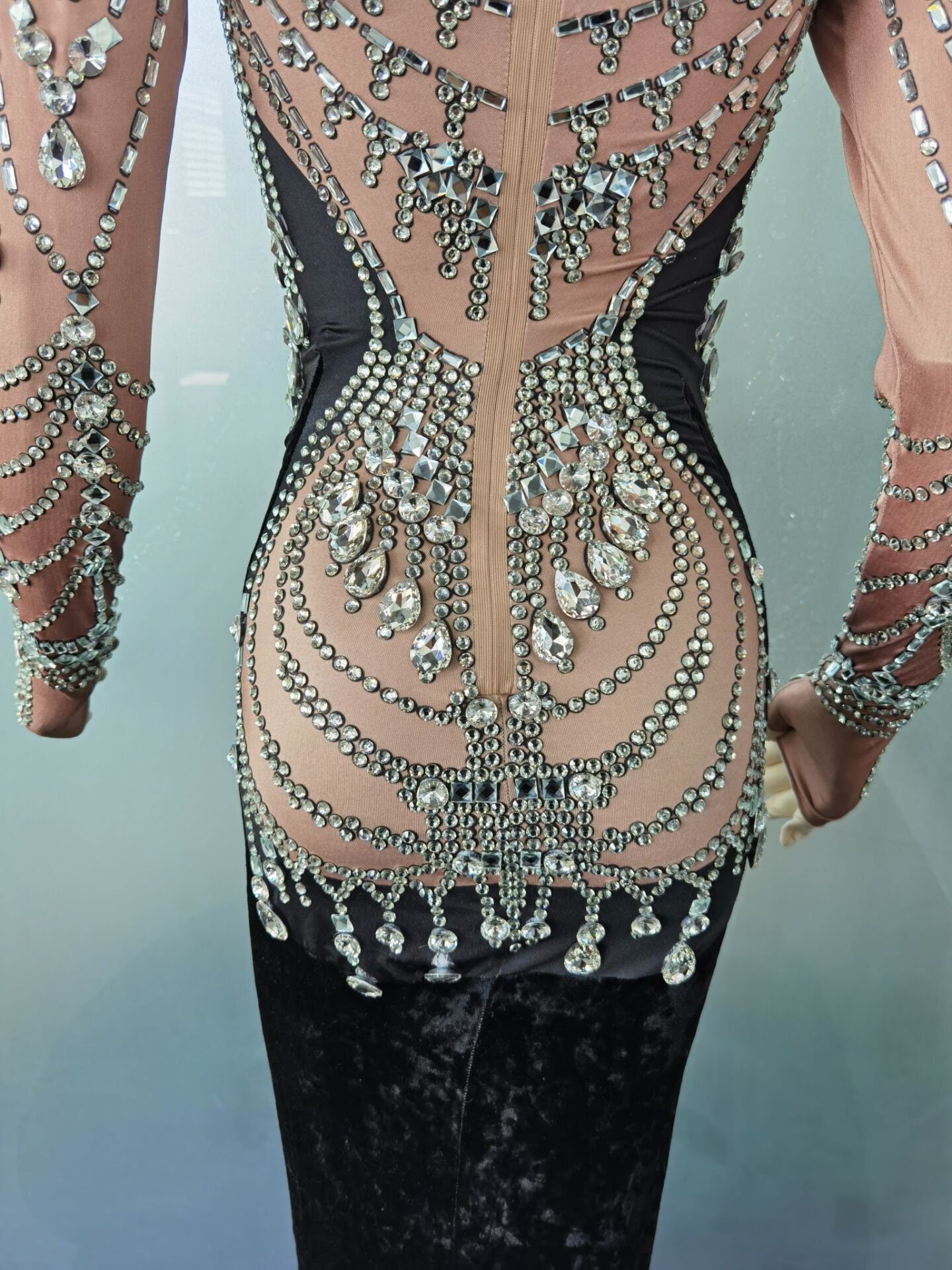 Black Rhinestones Tail Dress