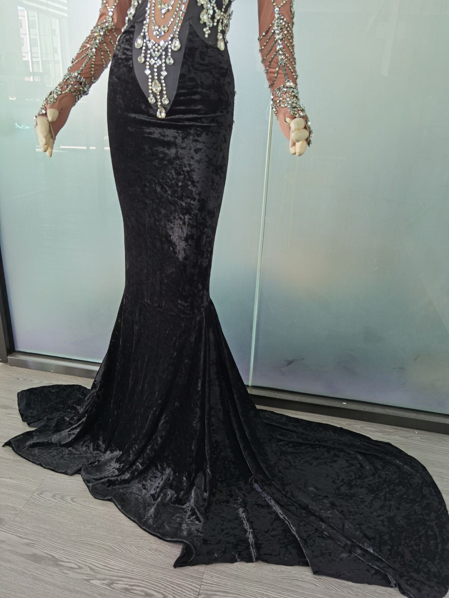 Black Rhinestones Tail Dress