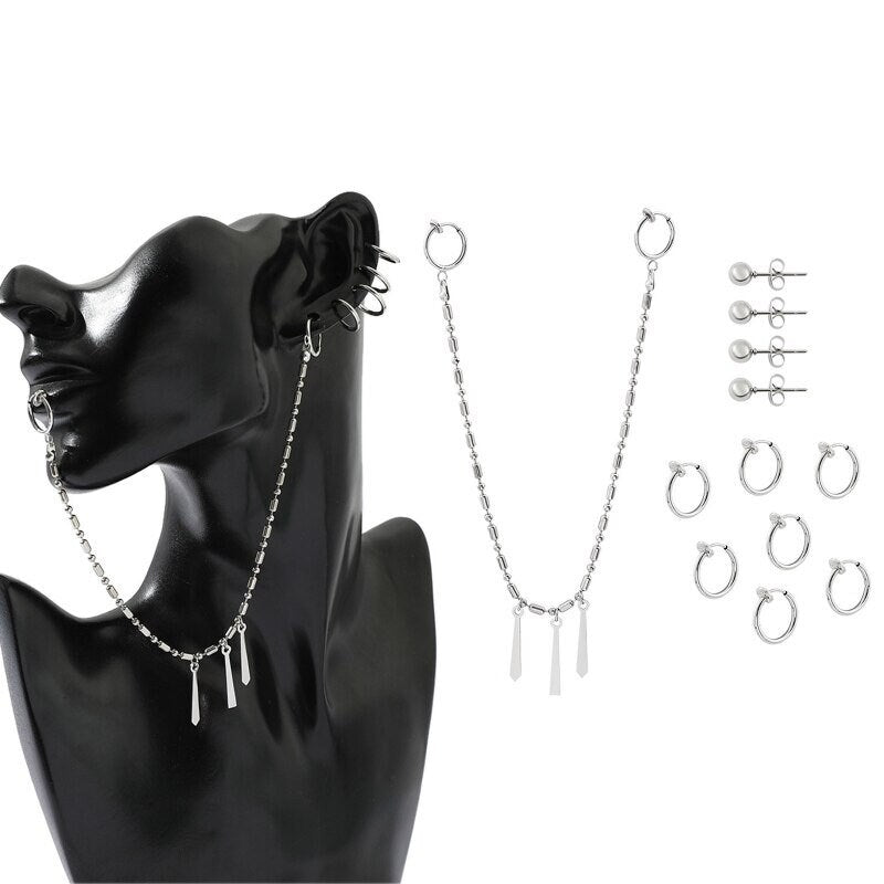 Lip Ring and Earring Chain to Ear 12pc set Anime