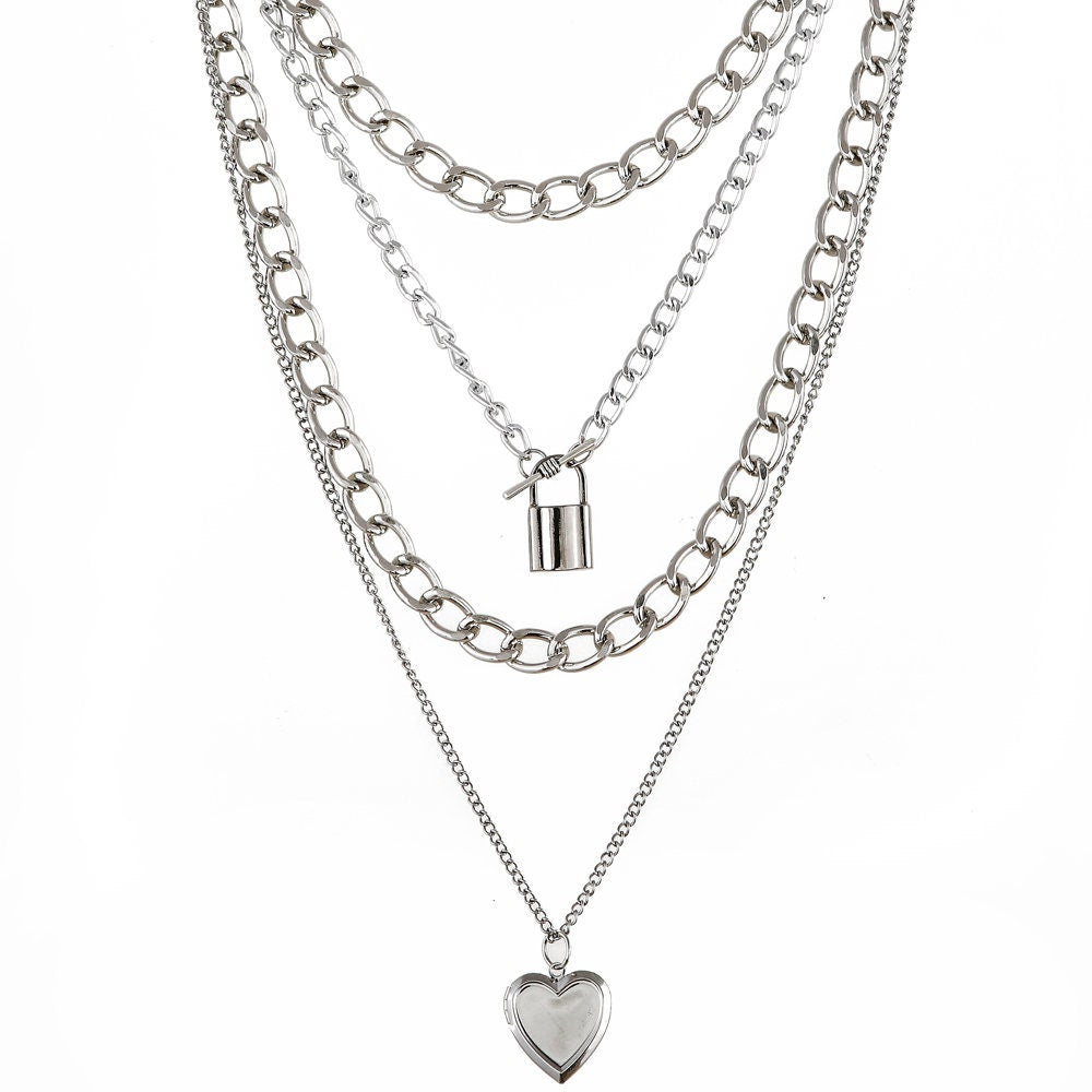 Layered Heart Locket Pendant Necklaces