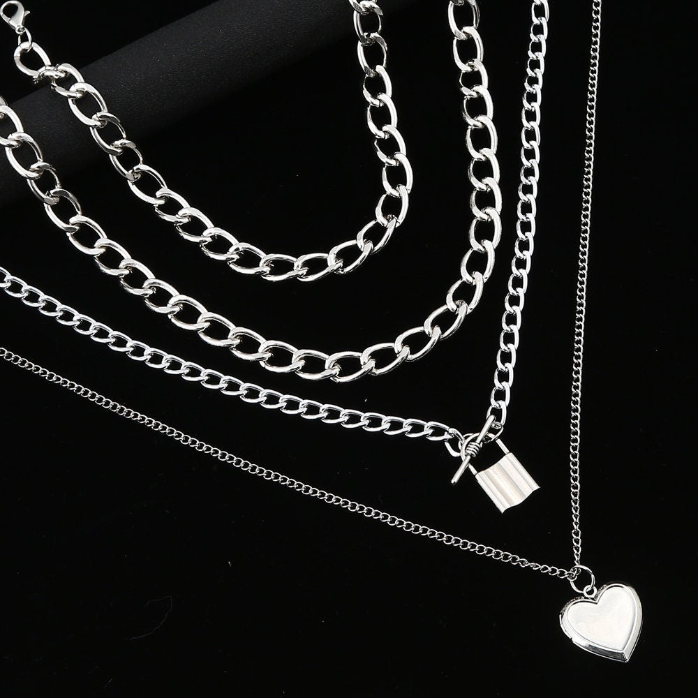 Layered Heart Locket Pendant Necklaces