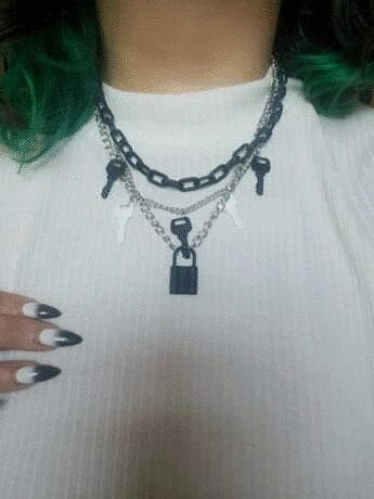 Chain Safety Pin Keys Pendant Necklace