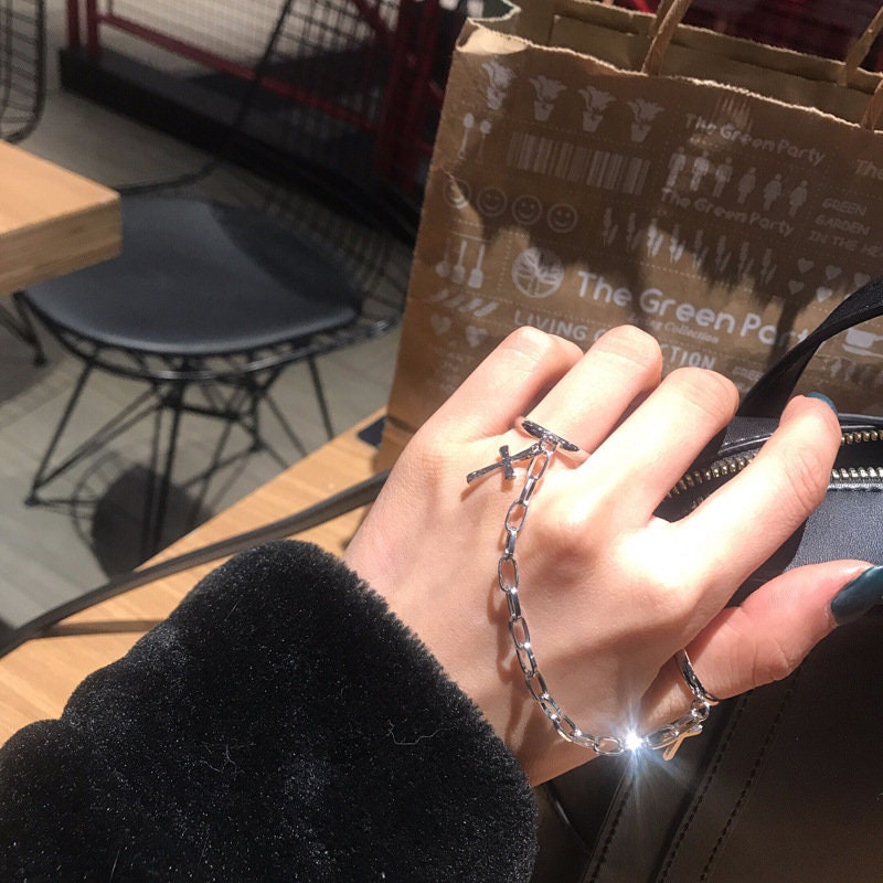 Punk Gothic Cross Chain Ring