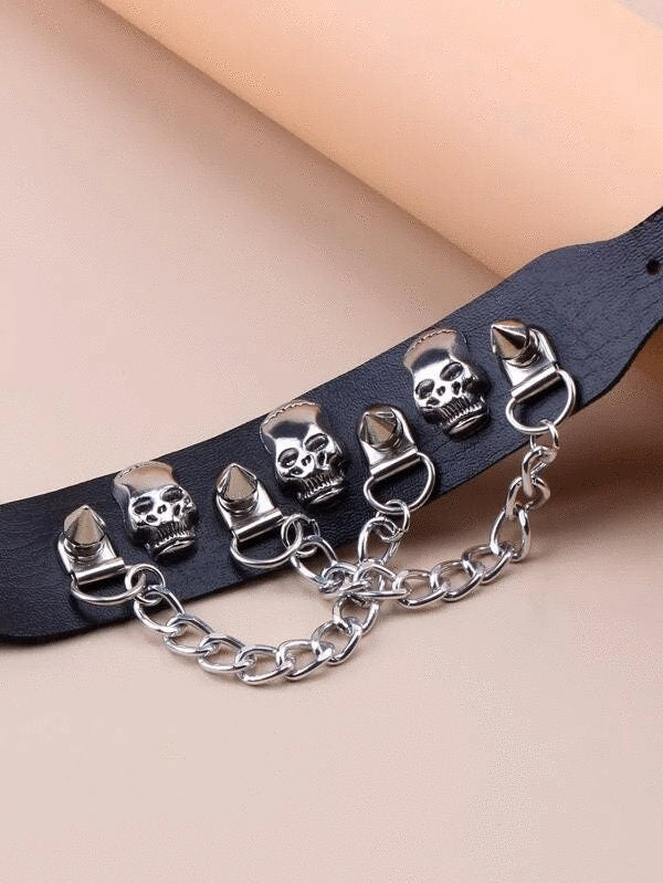 Black Spiked Skull Chain Bracelet