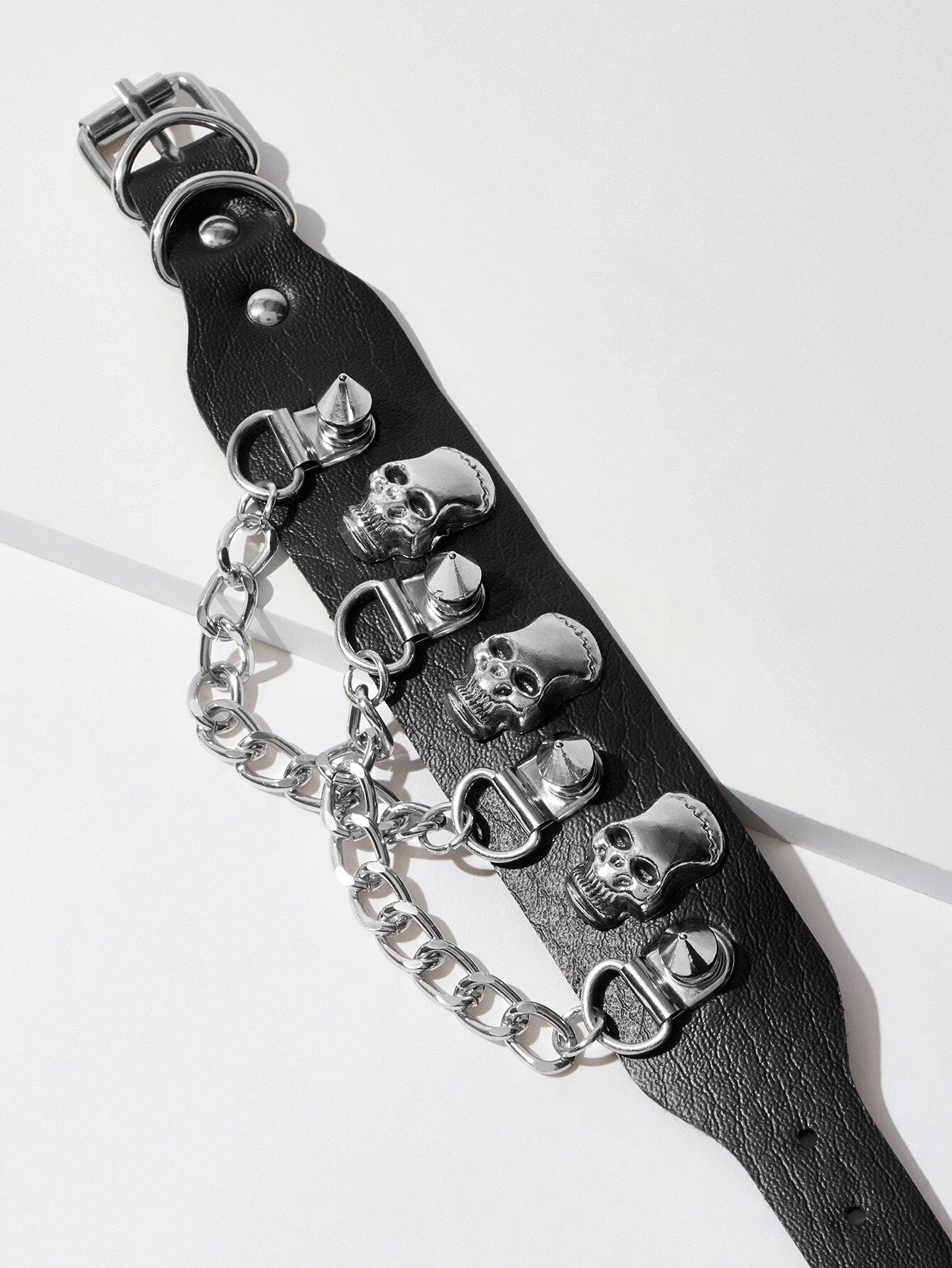 Black Spiked Skull Chain Bracelet