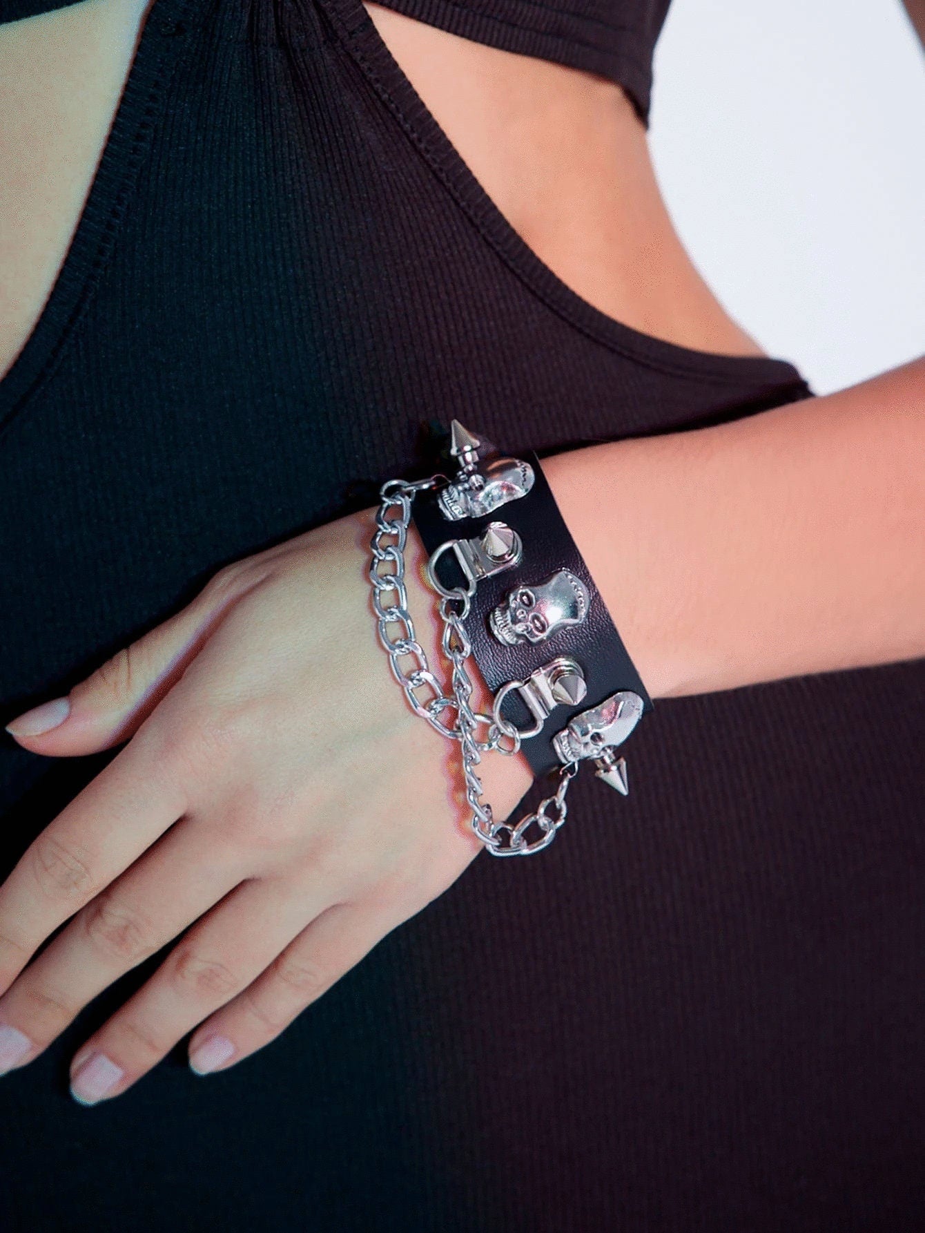 Black Spiked Skull Chain Bracelet