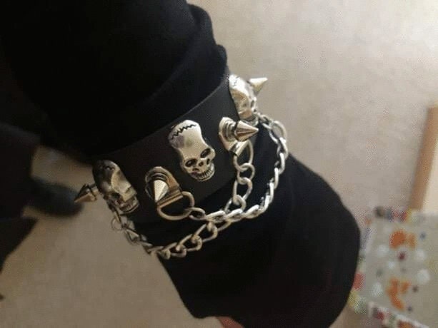 Black Spiked Skull Chain Bracelet