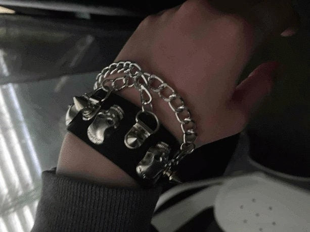 Black Spiked Skull Chain Bracelet