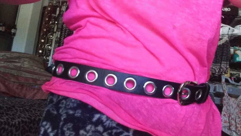 Black Leather Grommet Belt