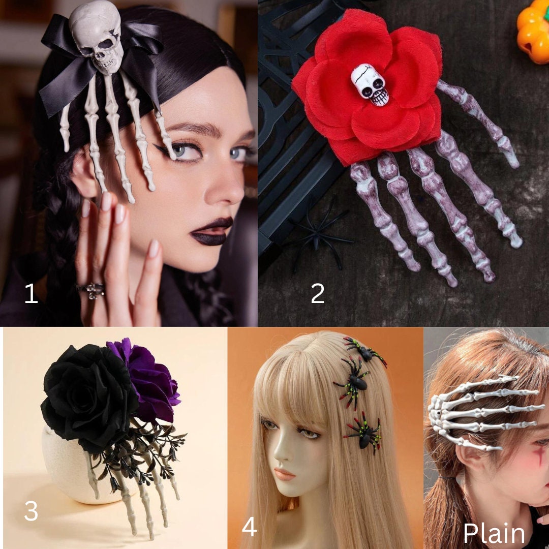 Gothic Hair Clips Skull Hand Bone