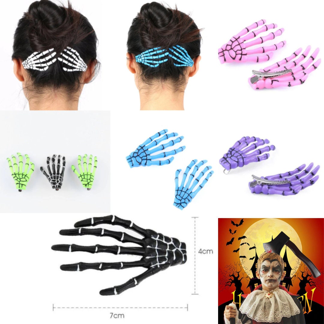 Gothic Hair Clips Skull Hand Bone