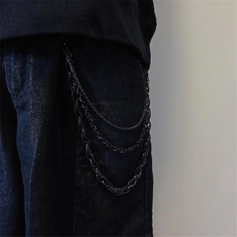 Punk Black Pants Chain